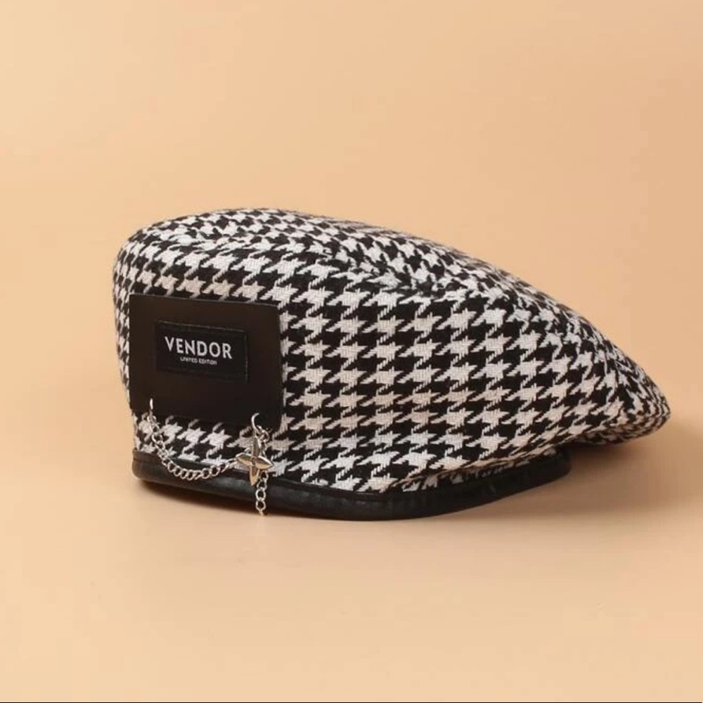 Houndstooth Print Beret Cap